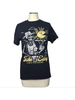 ODM Take It Easy Life's Too Short Gardening Skeleton Graphic Crewneck T Shirt S